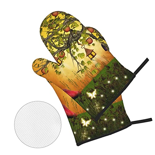 Fairies Butterflies Elves Oven Mitts And Pot Holders Heat Resistant 4Pcs Set Bbq Gloves And Pads For Cooking Baking Grilling #TOP2