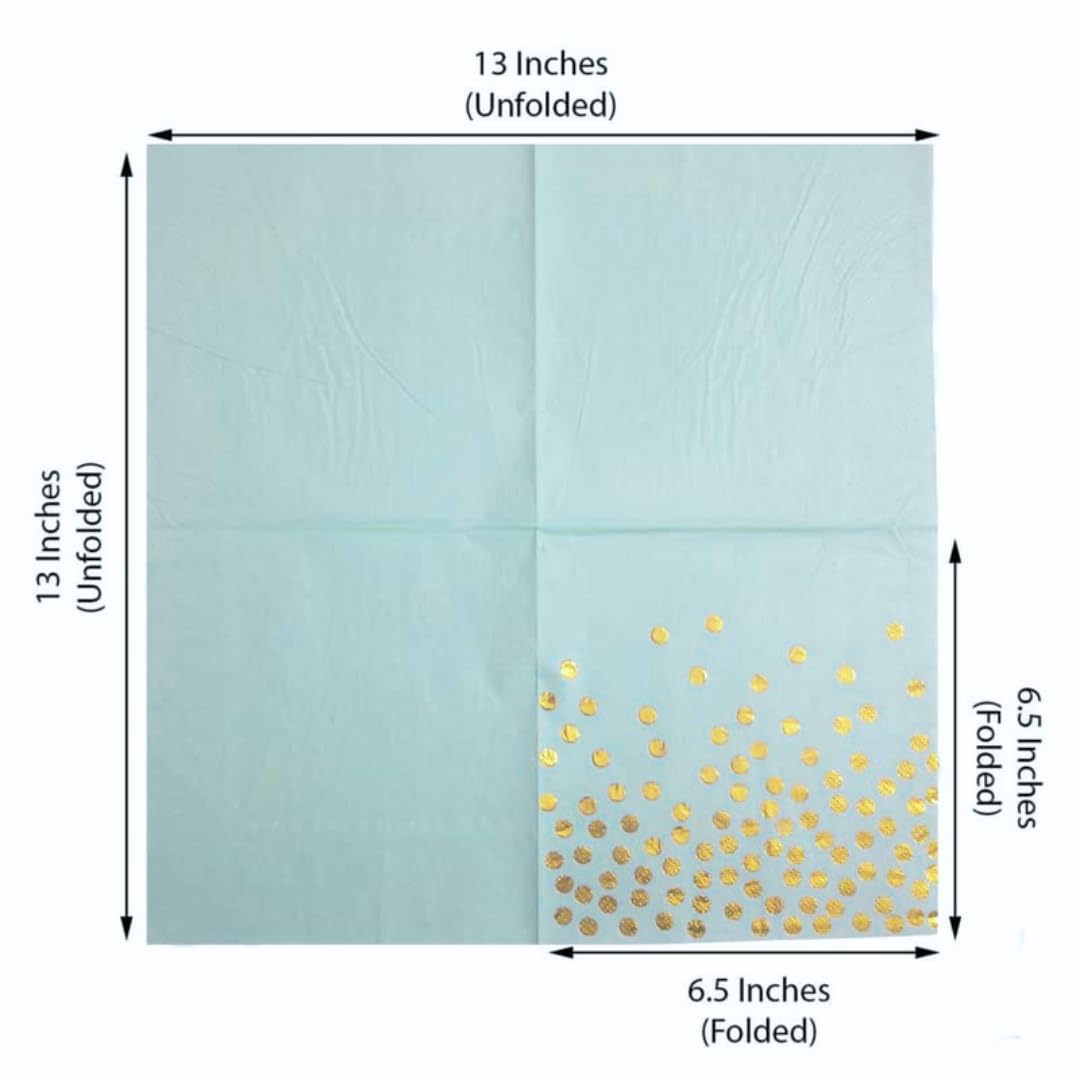 Wanna Party Light Blue Paper Napkins w/Golden Polka Dots | Disposable 2 Ply Paper Napkin | Paper Tissue For Party, Birthday, Wedding | Printed Paper Napkin - Pack Of 20 Light Blue Sheets 2