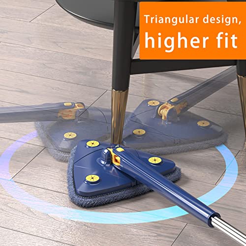 Rotatable Adjustable Cleaning Mop, 360° Triangle Microfiber Mop With Long Handle, 4 Reusable Washable Mop Pads, Wringer, Wet Dry Shower Scrubber Brush For Hardwood Windows Floor Wall Tile Dust (Blue) #TOP3