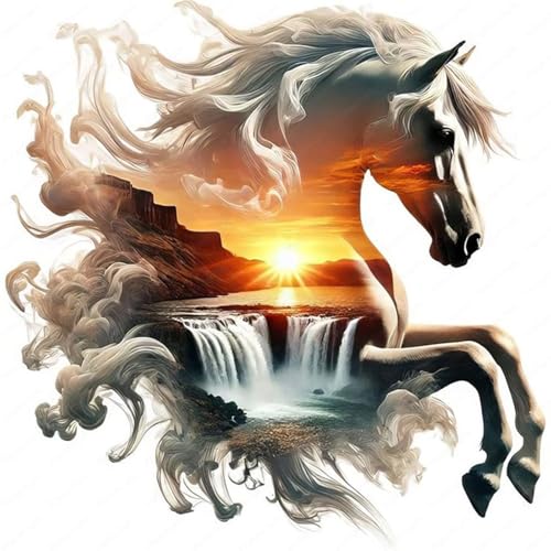 Jawecci Majestisches Pferd Diamond Painting Erwachsene, 5D Diamant Painting Wasserfall Bilder Erwachsene Anfänger, DIY Diamant Kunst Set Diamant Malerei Kinder für Home Dekor 30x40cm
