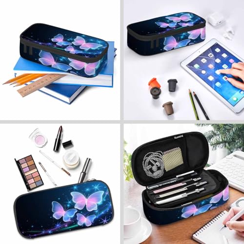 Image of Glowing Butterflies Pencil Bag Sparkle Stars Bright Dark Blue Big Capacity Pencil Case Pencil Pouch Pen Bag School Students Boy Girl