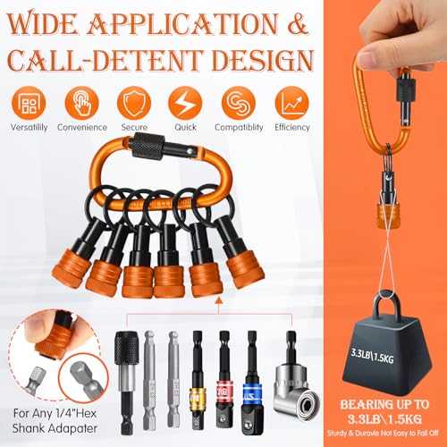 Image of Threlaco 24 Pcs Bit Holder Keychain, 1 /4 3 /8 1 /2 Socket Hex Shank Orange