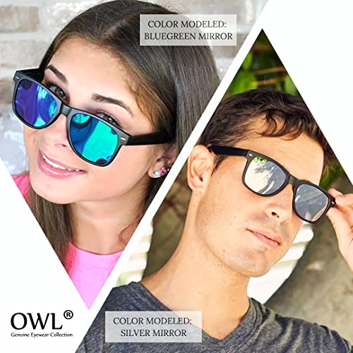 OWL Mirrored Sunglasses Women & Men, UV Protected Rectangle Sunglasses, Fashion Retro Flat Mirrored Lens Black Sunglasses4