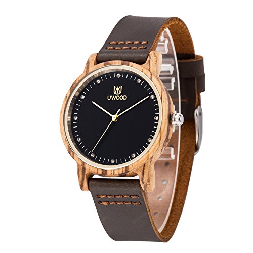 Natural madera relojes, MUJUZE Japón Movt reloj de cuarzo reloj de peso ligero para cuero hombres mujeres relojes(cebra)