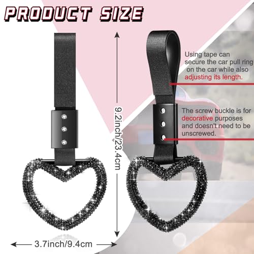 Image of Fabbay Bling Car Accessories Bling Heart Handle Ring Car Accessory for Women Hand Strap Drift Charm Rear Bumper Warning Ring Decor for Auto Bus Interior Exterior Decoration (Black, Heart Style)