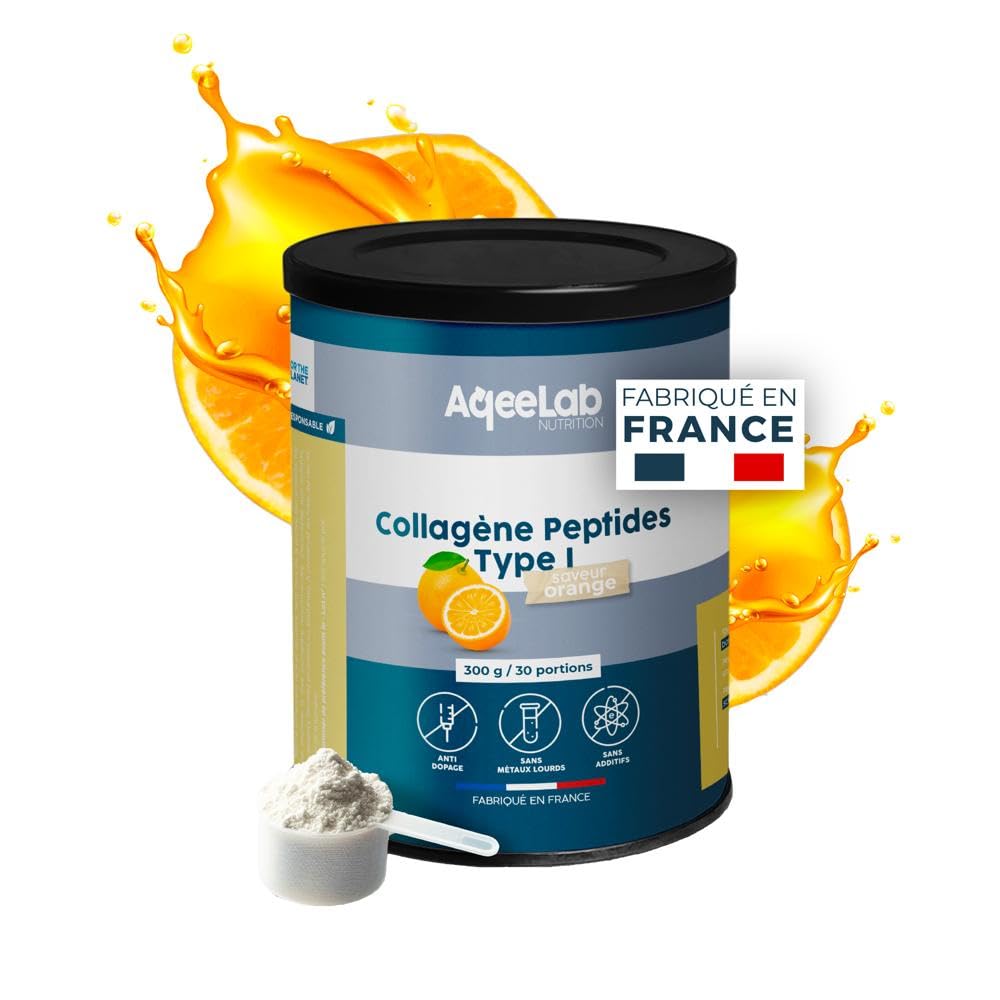 Peptides de Collagène Peptan® - 300 g, Orange - Qualité prouvée, produit breveté - Articulations & Tendons - Testé en labo indépendant - Made in France - Marque écoresponsable - AqeeLab Nutrition