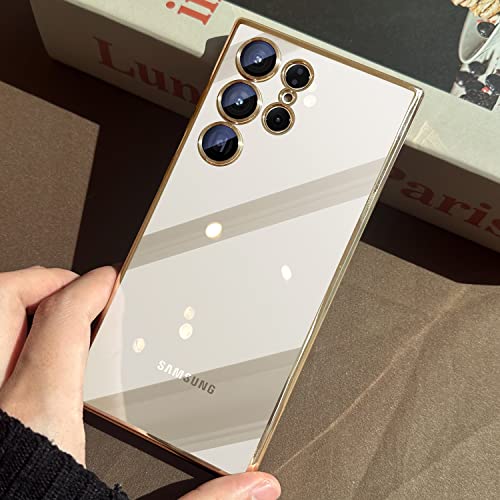 JUESHITUO for Samsung Galaxy S23 Ultra Case with Full Camera Protection, [15X Anti-Yellowing] Metallic Glossy Soft Bumper, Diamond Clear Shockproof Case for Galaxy S23 Ultra 5G 6.8