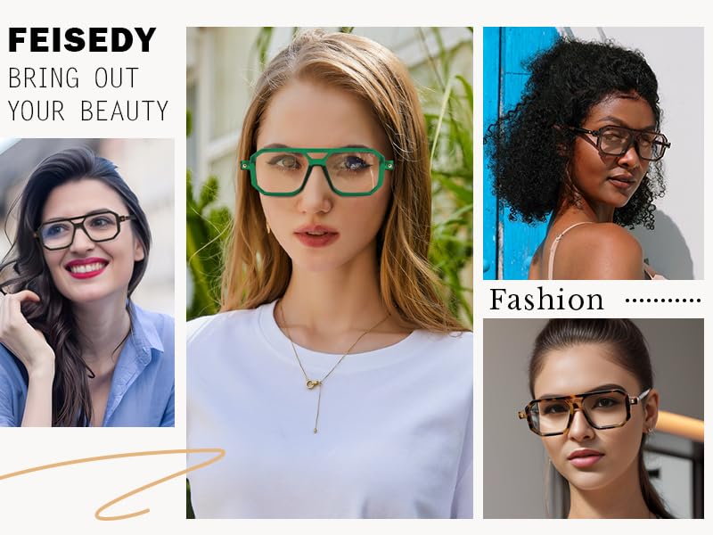 Image of FEISEDY Vintage Square Blue Light Blocking Reading Glasses Women Men B0090