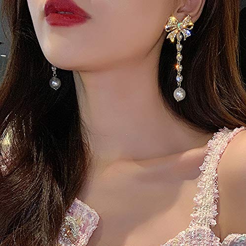 Missgrace Bohemian Dainty Statement Drop Dangle Butterfly Bow Rhinestones Pearls Earrings For Women Fashion Girls Tessels Earrings Set Gold Stud Hoops Earrings Set For Women (Pattern 6) #TOP1