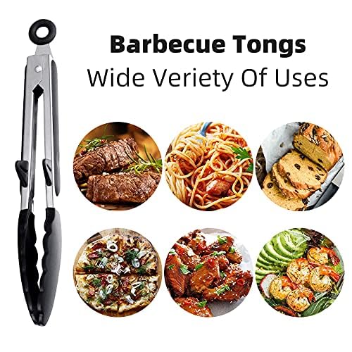 Kitchen Silicone Tongs Set of 2 - 9 Inch Non-Slip Locking BBQ & Serving Tongs with Stainless Steel Handle - Image 5