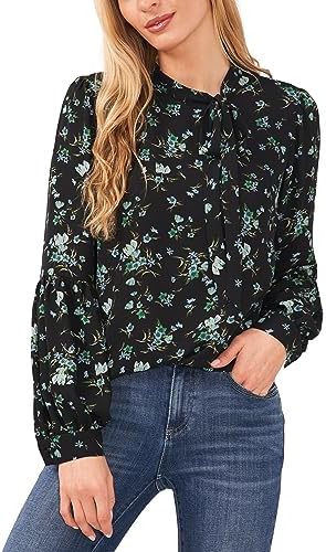 CeCe Women's Printed Tie-Neck Blouse