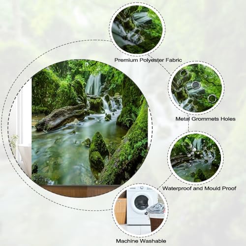 Rideau de douche cascade de forêt avec décor tropical sauvage 180x200cm