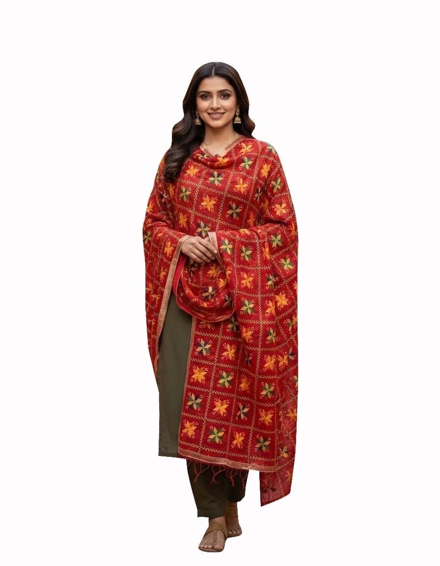 Warm Worth Women's Embroidered Phulkari Chiffon Dupatta-picture-38