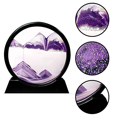 Image of Muyan Moving Sand Art Picture Sandscapes in Motion Round Glass 3D Deep Sea Sand Art for Adult Kid Large Desktop Art Toys (Purple, 7 Inch)