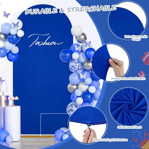 Image of SoarDream Navy Blue Wedding Arch Backdrop Cover 6.6FT Spandex Fitted Navy Blue Photo Arch Covers Round Top Chiara Arches Backdrop Cover Fabric for Baby Shower Balloon Party Decoration