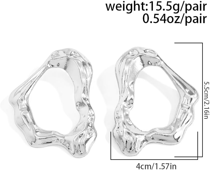 Unique Gold Irregular Hollow Drop Stud Earrings for Women Chunky Statement Hammered Geometric Earring Trendy Y2K Simple Party Jewelry Accessories Gift - Image 2