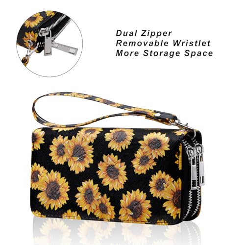 Image of Cellphone Wallet for Women Dual Zipper Long Purse with Removable Wristlet
