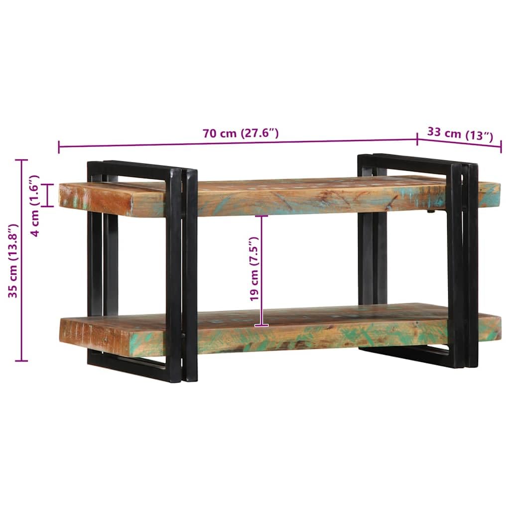Wandregal Mehrfarbig aus massivem Altholz und Eisen, 70 x 33 x 35 cm, 60 kg Belastbarkeit, platzsparend für Wohnzimmer, Heimkino, Gaming, Aufbewahrung für CDs, Deko und Organizer