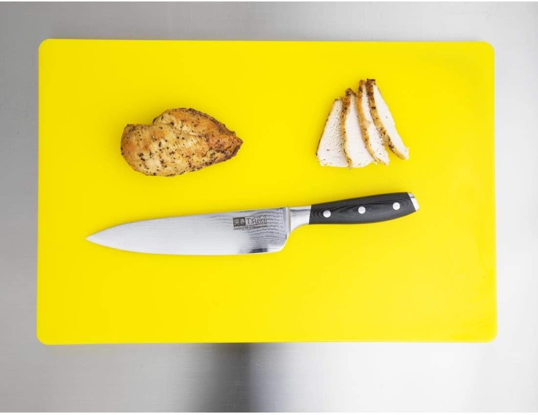 Hygiplas Thick Low Density Chopping Board, Size: 450x300x20 mm, Colour Coded Yellow for Cooked Meats Prep, LDPE Cutting Board, Dishwasher Safe, Non-Toxic & Non-Absorbent, DM002