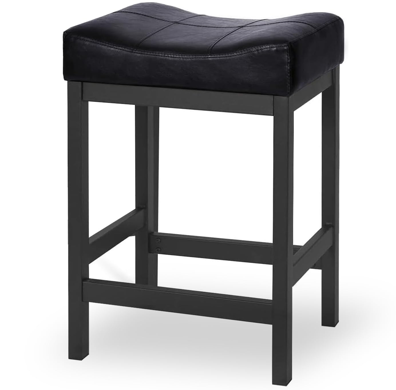 KATDANS Bar Stool, Counter Height Stool 24 Inch Saddle Stool, PU Leather Modern Kitchen Barstool with Metal Base, KS861P-BK, 1Pc