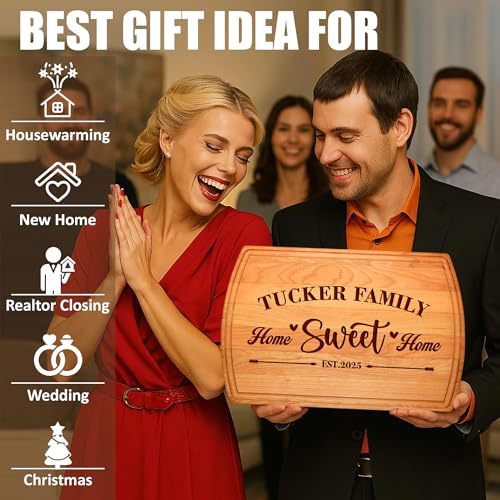 Tabla de Cortar Personalizada 'Home Sweet Home' – Tabla de Madera Grabada a Medida – Regalo para Mudanza, Nuevo Hogar, Cierre Inmobiliario, Boda, Aniversario, Navidad o Fiesta de Despedida de Soltera miniatura 2