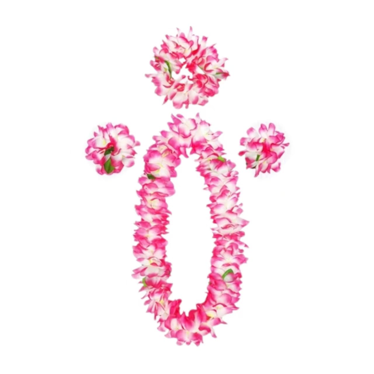 Hawaiian Leis Set,4 PCS Thickened Artificial Flower Luau Necklace Bracelet Headband Colorful Hawaiian Leis Hawaiian Party Decorations for Tropical Luau Tiki Beach Party Accessories