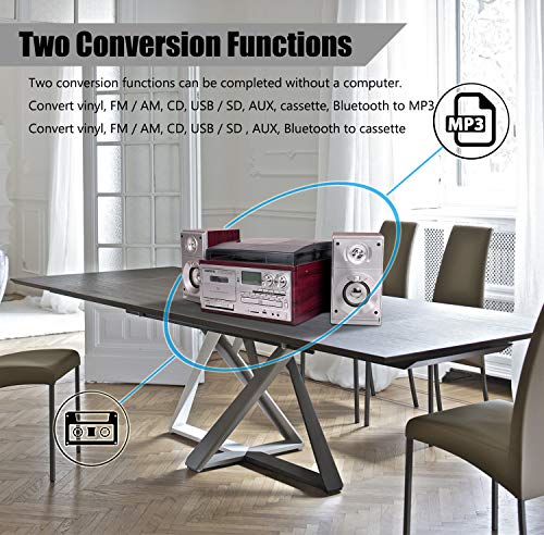 LoopTone Vinyl Record Player with Dual 15W External Speakers 9 in 1 3 Speed Bluetooth Vintage Turntable CD Cassette Player AM/FM Radio USB Recorder Aux-in RCA Line-Out - Les Beatles, Paul McCartney, John Lennon, RIngo Starr, George Harrison LoopTone Vinyl Record Player with Dual 15W External Speakers 9 in 1 3 Speed Bluetooth Vintage Turntable CD Cassette Player AM/FM Radio USB Recorder Aux-in RCA Line-Out – Image 5