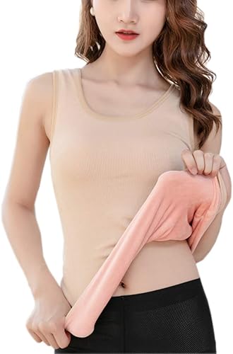 Flenwgo Ropa interior de algodón con forro polar térmico para mujer, camiseta sin mangas, chaleco de capa base cálida