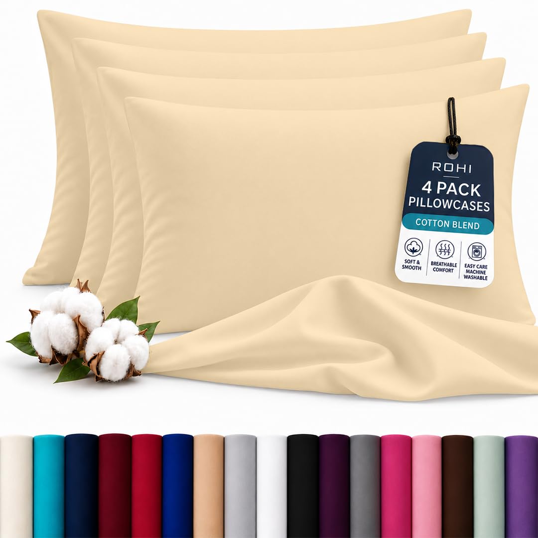 Rohi Luxury Latte Pillow Cases 4 Pack - (50×75cm) | Soft & Comfy Cotton Blend Pillow Covers with Envelope Closure | Breathable, Anti-Allergy, Fade & Wrinkle Resistant