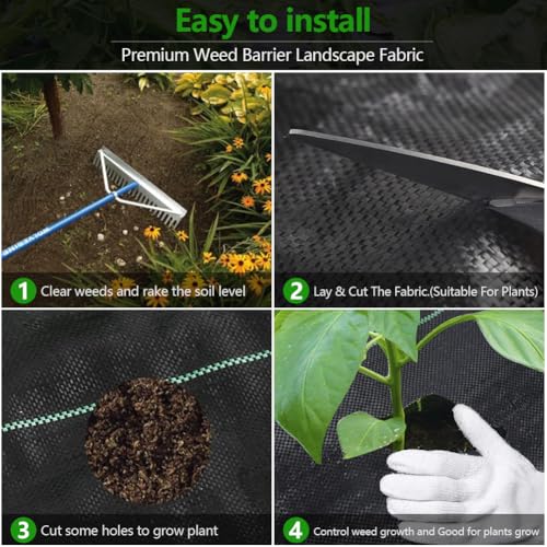 Timoau 12ft x 300ft Weed Barrier Landscape Fabric Heavy Duty,3.2 oz Weed Blocker Garden Ground Cover Fabric,Garden Control Cloth,Ground Cover with Woven Weed Cloth,Durable Landscaping Fabric