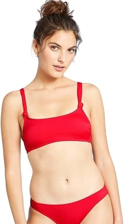 Xhilaration Juniors Ribbed Knot Bralette Bikini Top - US, Alpha, Large, Regular, Regular, Cherry Red