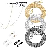 Ouligay 3 Pieces Eyeglass Chain for Women, Stainless Steel Glasses Strap Stylish, Gold Silver Black Glasses Chain, Eye Glass Chains Women Elegant Sunglasses, EyeGlasses Holders Around Neck