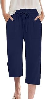 MLXSJ Womens Capri Pants Summer Wide Leg Casual Trousers with Pockets S-4XL