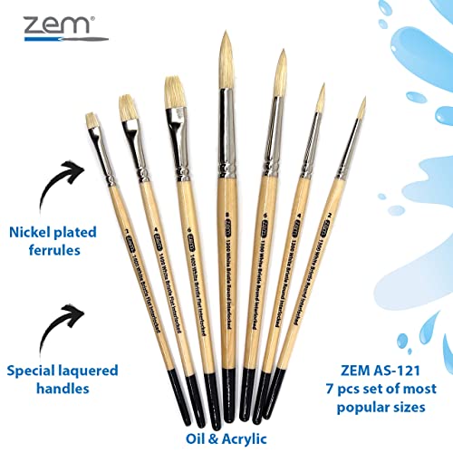Zem Brush Interlocked White Hog Bristle Artist Brush Set Rounds 2,4,6,8 And Flats 2,4,6 #TOP1