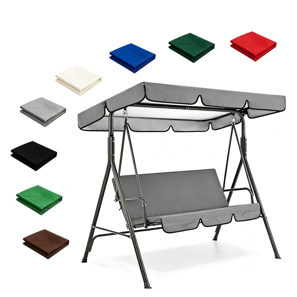 Toit De Balancelle De Jardin Auvent De Rechange pour Balancelle 195x125cm Housse De Remplacement Extérieure Balançoire 3 Places Imperméable Et Anti-UV(Gray,77x49in-195x125cm)
