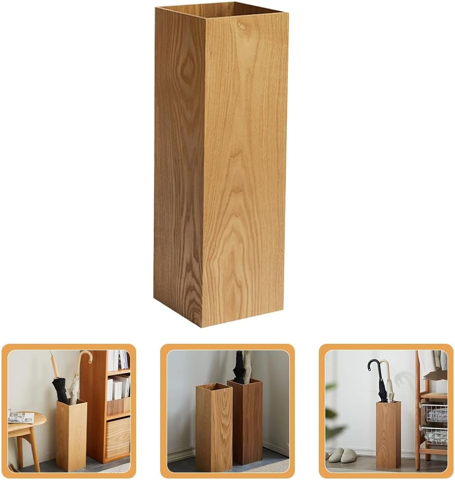 Rustic Wood Umbrella Holder, Rectangular Umbrella Stand Standing Umbrella Bucket Canes Walking Sticks Bin Flower Vase Barrel for Entryway Home Office