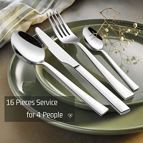 16 Piece Cutlery Set, Homikit Stainless Steel Flatware Silverware Sets with Square Edge, Service for 4 People, Elegant Tableware Included Knives Forks Spoons, Mirror Finished & Dishwasher Safe - Image 3