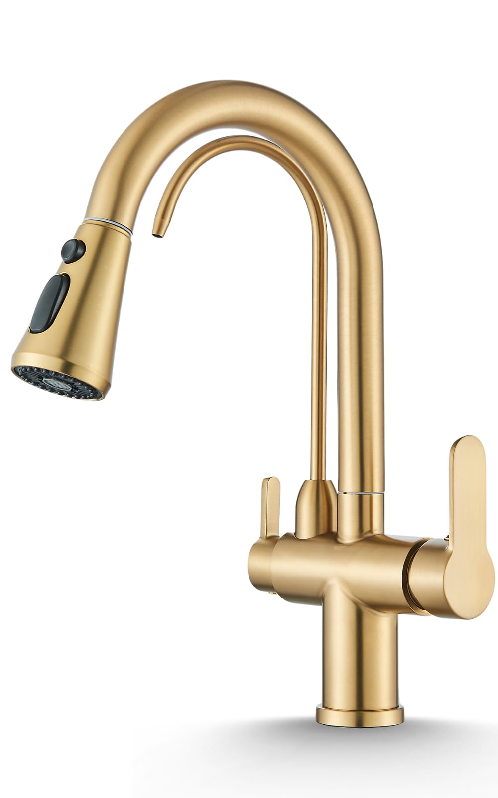 Ari Robinet de cuisine 3 voies extensible avec douchette Nordic en kit avec filtre à eau potable RO-202S Pro (or brossé)