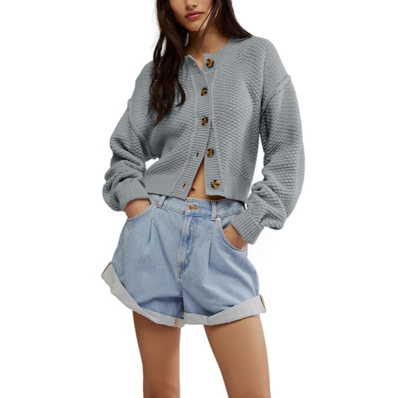 Generico Cardigan Corto da Donna in Maglia Morbido con Bottoni Frontali Giacca vestibilità Casual Maniche Lunghe Capospalla Ideale per Oktoberfest Ufficio E Uso Quotidiano.