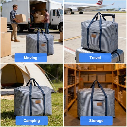 90L Große Wasserdicht Aufbewahrungstasche mit Reißverschluss und Griff, 600D Oxford Umzugstaschen, Aufbewahrung Tasche für Hausumzüge, für Bettwäsche, Kleidung, Decken, Kissen Quilt Saison Artikel