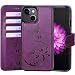 iPhone 7 Plus/iPhone 8 Plus Wallet Leather Case with 2 in 1 Detachable Slim Case, Women's Vintage Embossed Floral Butterfly Pattern Vegan Leather Case - Purple