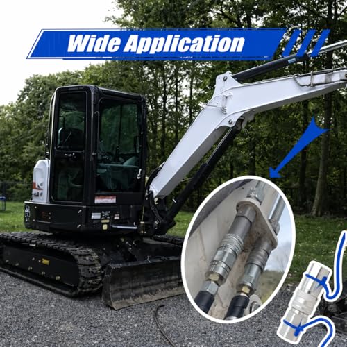Image of 1 /2 inch NPT Flat Face Hydraulic Couplers, Skid Steer Bobcat Quick Connect Fittings with Dust Covers, 1 /2 inch Body and 1 /2 inch NPT Thread (ISO16028) Blue