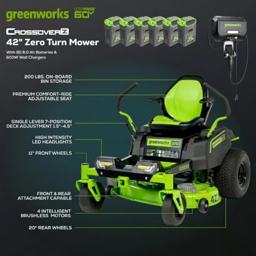 Image of Greenworks 60V 42 inch CrossoverZ Zero Turn Mower, (6) 8.0Ah Batts&600W Chgr