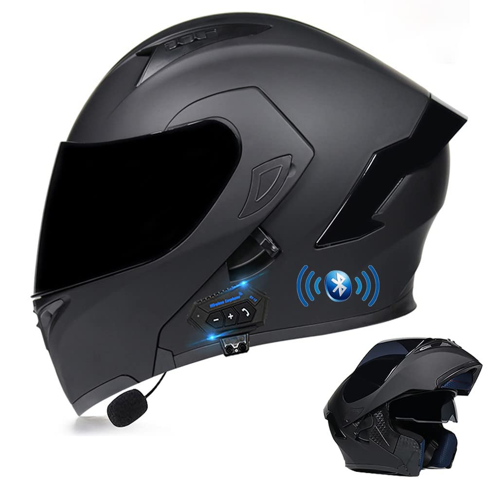 Bluetooth Modular Motorbike Helmet Full Face Flip Up Motorcycle Helmet, DOT/ECE Approved, with Double Visor Built-in Speaker Headset Microphone, for Automatic Answering M~XXL