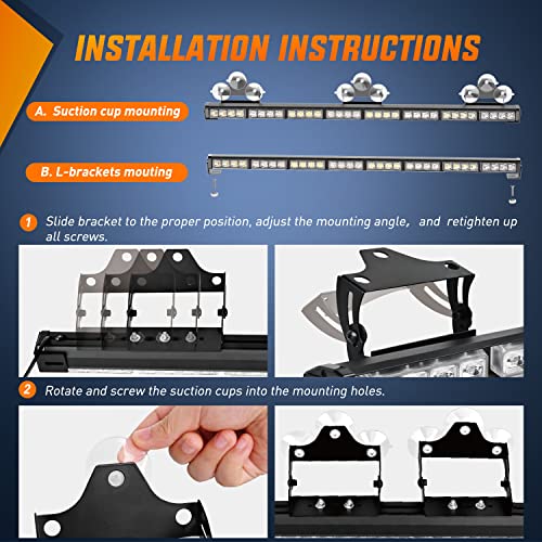 Image of Nilight 35 Inch LED Traffic Advisor Emergency Strobe Light Bar,Blue White | 32 LED, 21 flash patterns, directional warning Light with cigarette lighter plug for truck construction and service vehicle