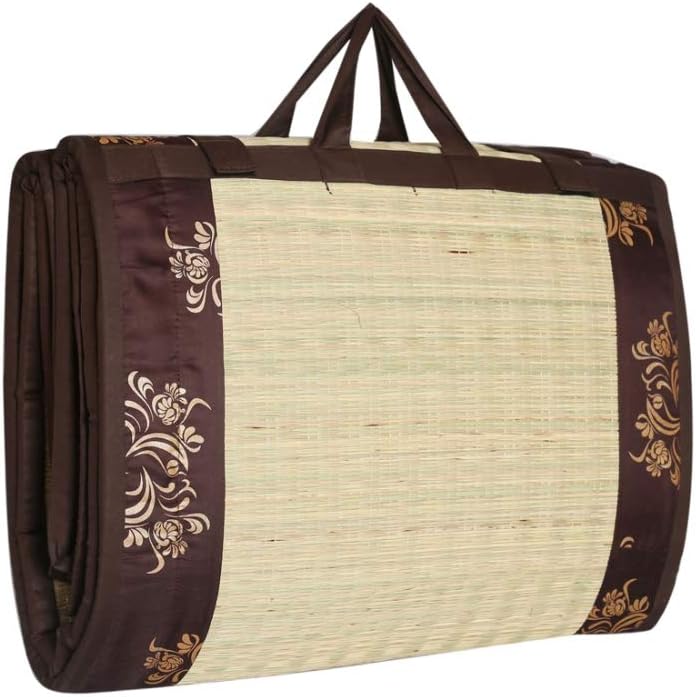 Craft of India Printed Floral Grass Mat (Brown, Bamboo Korai Grass, Foam, Cotton, 4X6.5 Ft)
