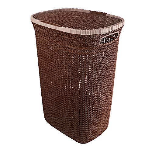 Cello Creta Plastic Laundry Basket with Lid, Dark Brown, 50 Ltrs ...