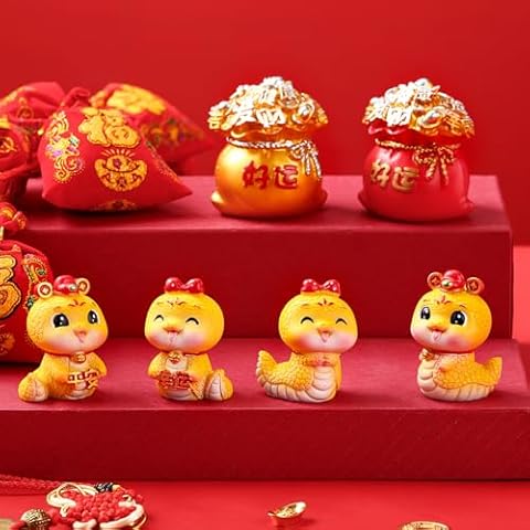 Quzzil 6 Pcs 2025 Chinese New Year Snake Figures Decoration Miniature Resin Chinese New Year Zodiac Snake Ornament for Cake Topper Dollhouse Car Office Table Desk(Cute) Cover