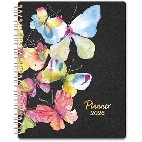 2025 Planner - Calendar Planner 2025, Weekly and Monthly, Jan 2025 to Dec 2025, 8" x 10", Calendar 2025 with Printed Tabs, Twin-Wire Binding, Golden Stamping Cover - Butterflies Cover