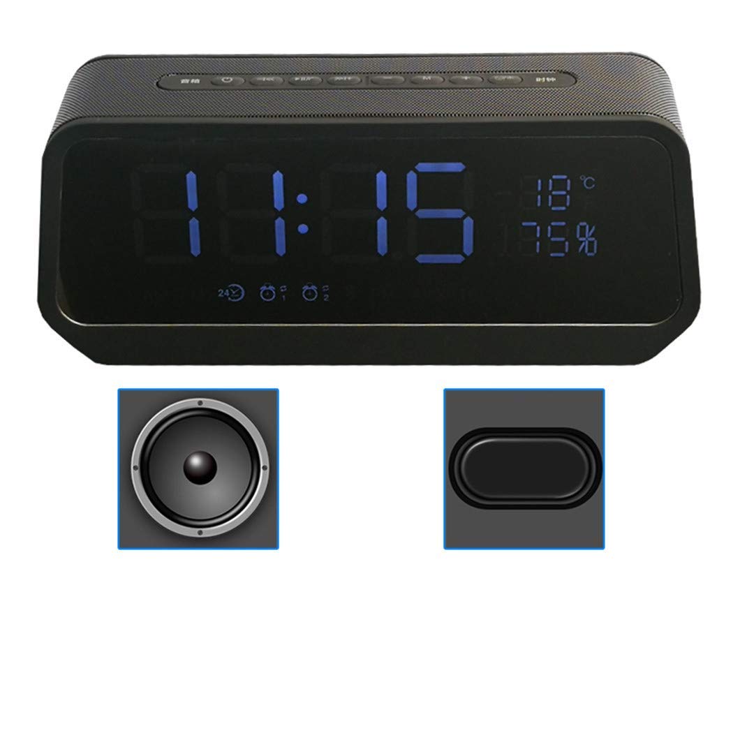 Altavoz Bluetooth inalámbrico Reloj Despertador con Espejo LED, Radio FM Reloj Despertador con Pantalla de Temperatura, Reloj Despertador Inteligente portátil con Brillo Ajustable (Negro)